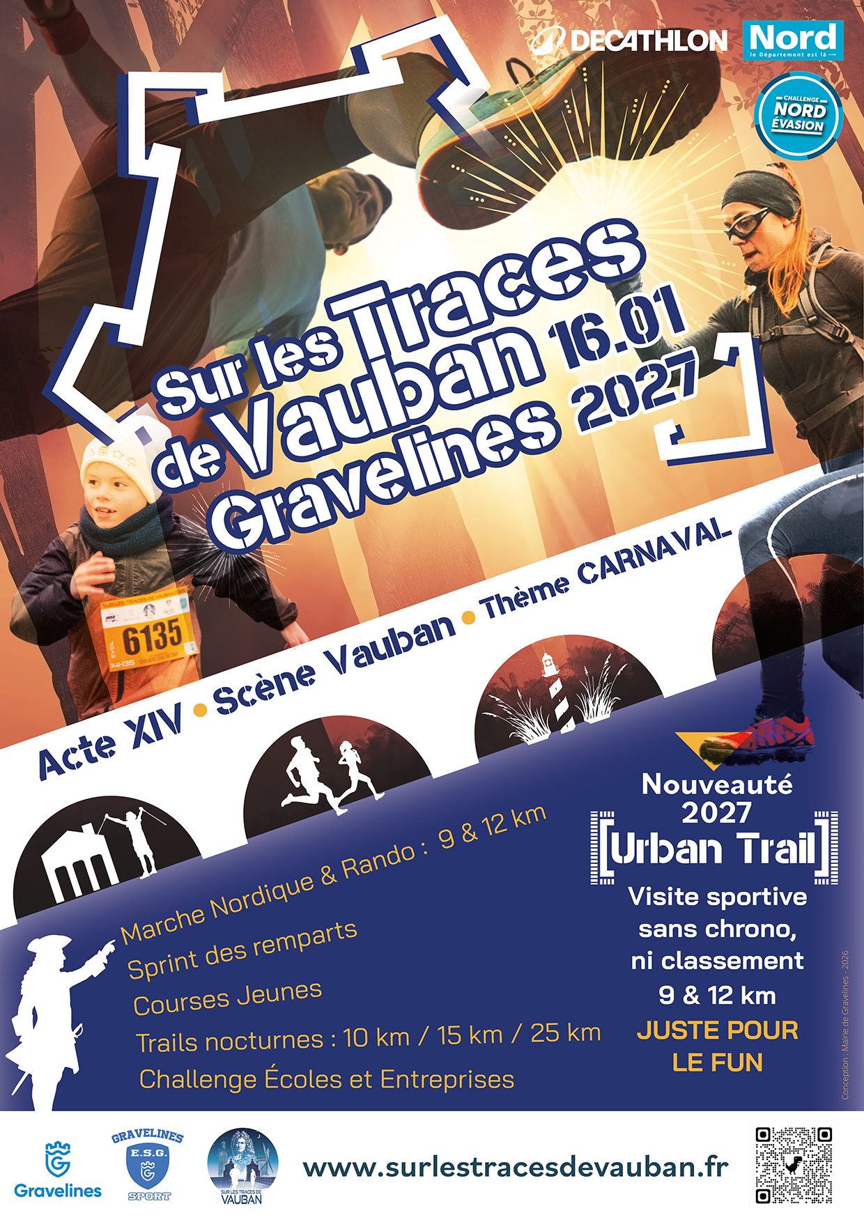 Affiche officielle Sur les Traces de Vauban, Acte XIV, 16 janvier 2027, Gravelines, thème Carnaval